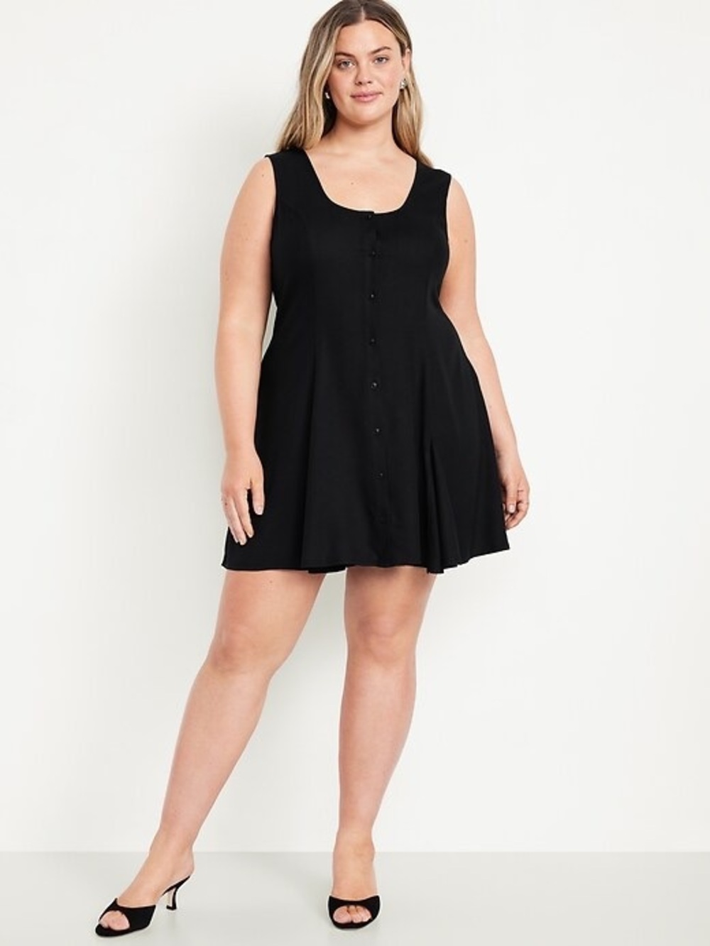 Fit & Flare Crepe Button-Front Mini Dress